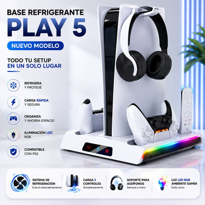 Base Refrigerante Multifuncional para PlayStation 5 con Carga Dual y Luz RGB