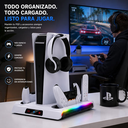 Base Refrigerante Multifuncional para PlayStation 5 con Carga Dual y Luz RGB