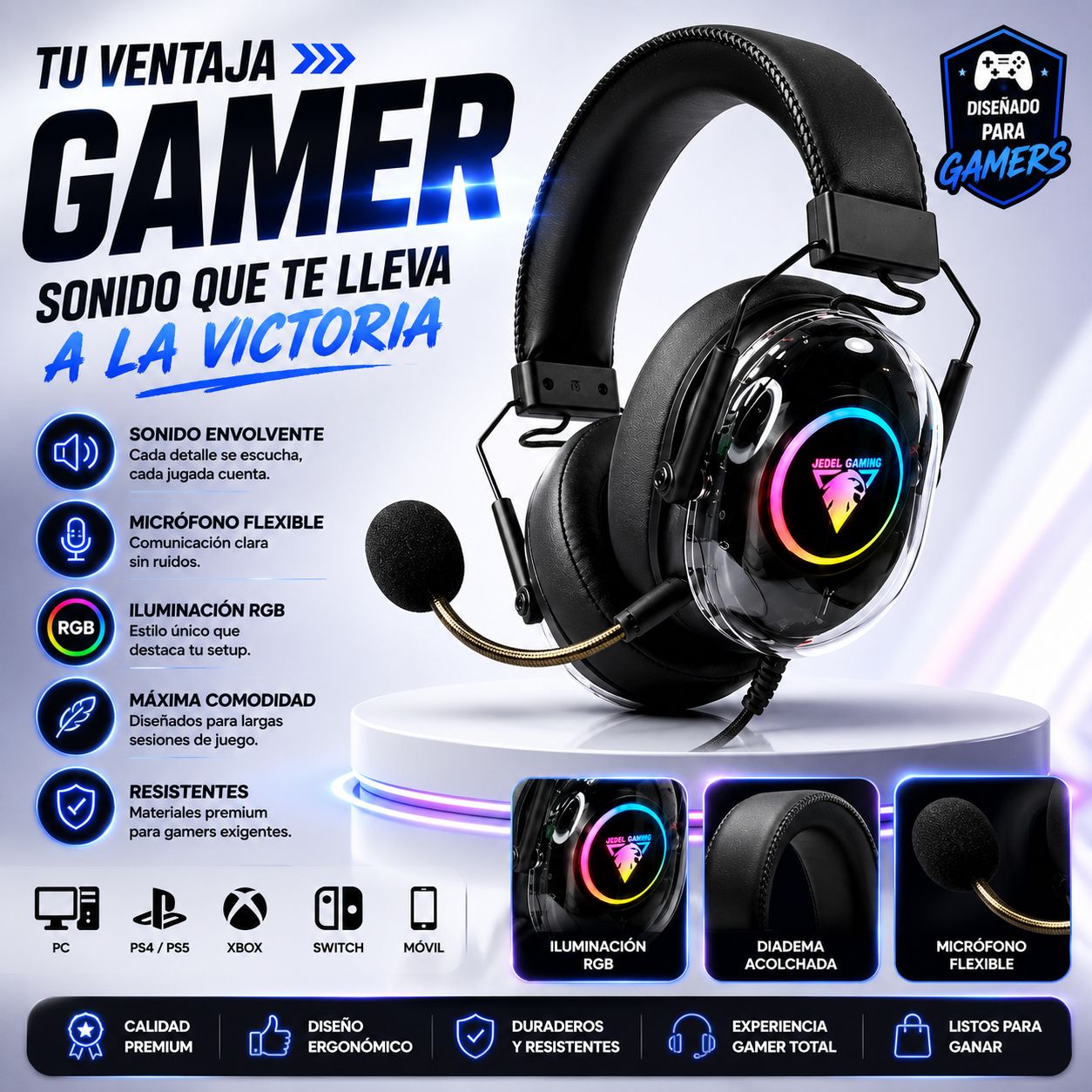 Audífonos Gamer RGB con Micrófono Flexible y Sonido Envolvente