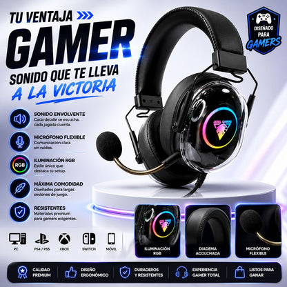 Audífonos Gamer RGB con Micrófono Flexible y Sonido Envolvente