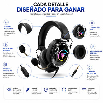 Audífonos Gamer RGB con Micrófono Flexible y Sonido Envolvente