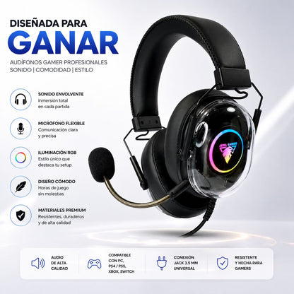 Audífonos Gamer RGB con Micrófono Flexible y Sonido Envolvente