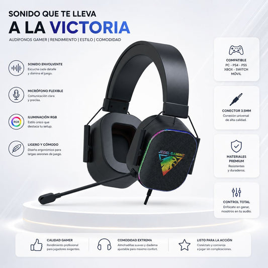 Diadema Gamer RGB con Micrófono HD y Sonido Envolvente