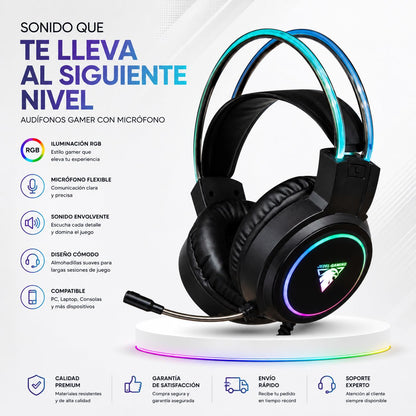Audífonos Gamer RGB LED con Micrófono Flexible