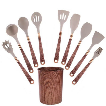 Set Premium de Utensilios de Cocina en Silicona 10 Piezas – Mango Efecto Madera