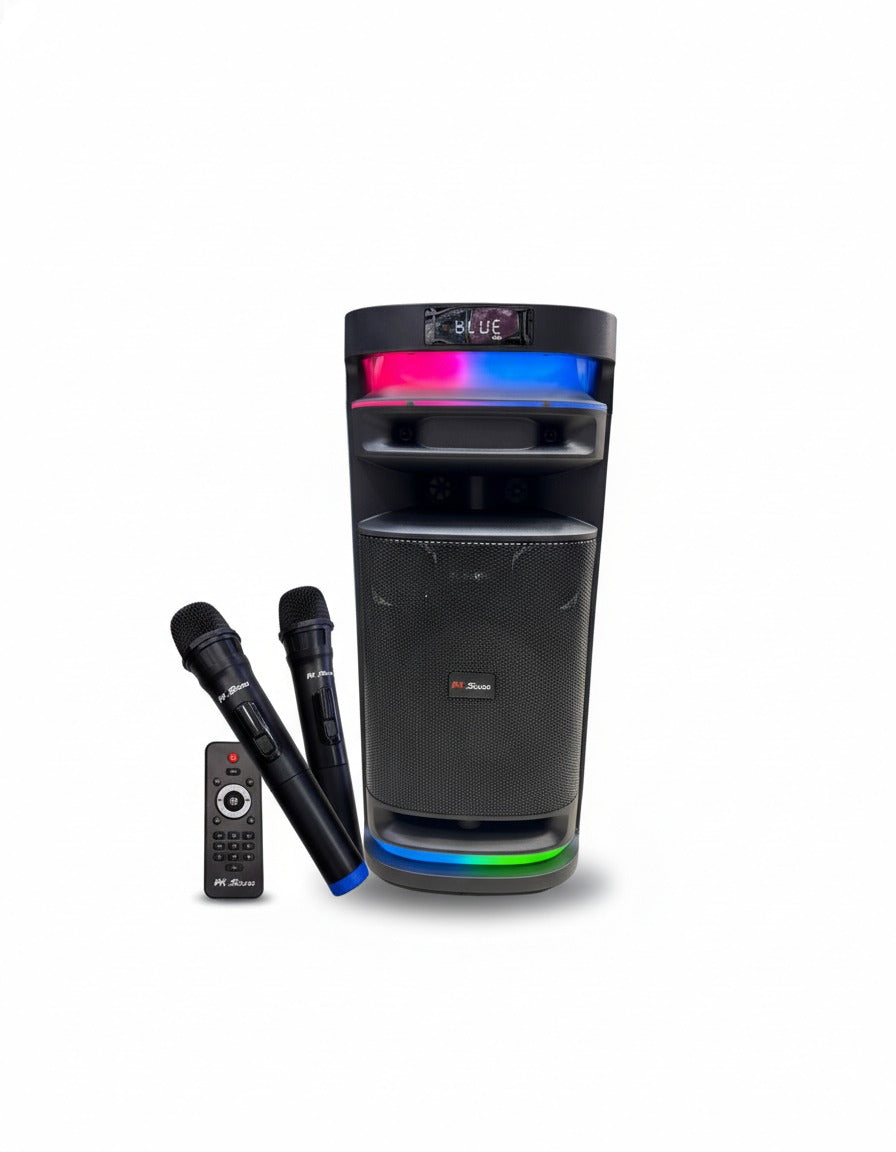 Parlante de Fiesta 8” Doble | 40W + 2 Micrófonos Inalámbricos