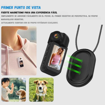 Cámara Mini Tipo Pulgar 2.7K – Doble Cámara con Pantalla HD
