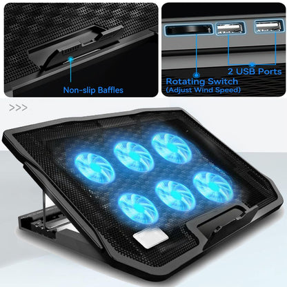 Base Refrigerante Ajustable para Portátil con 6 Ventiladores