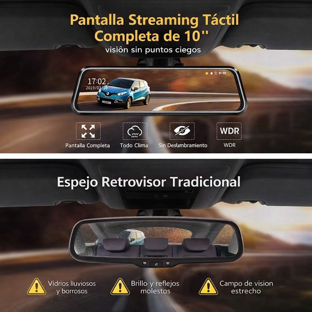 Espejo Retrovisor Táctil 10” + Cámara Trasera HD