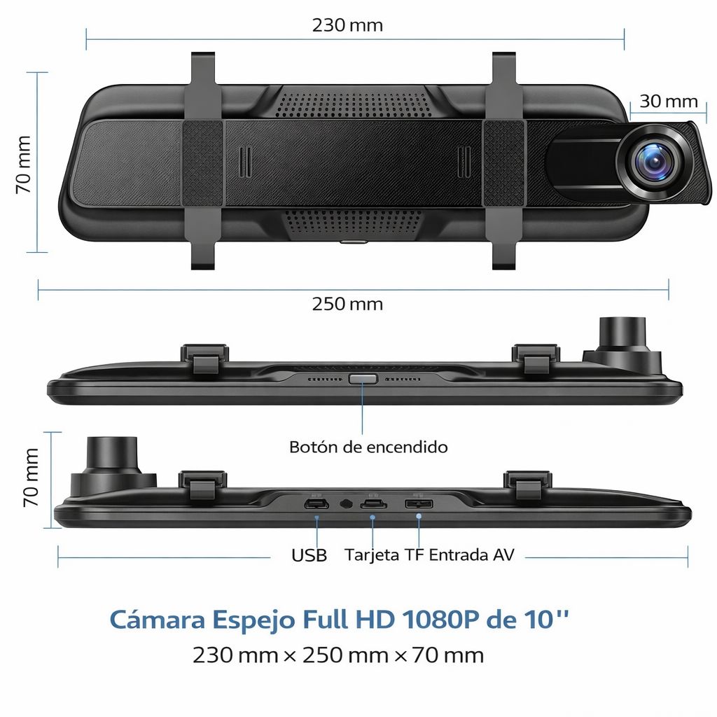Espejo Retrovisor Táctil 10” + Cámara Trasera HD