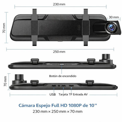 Espejo Retrovisor Táctil 10” + Cámara Trasera HD