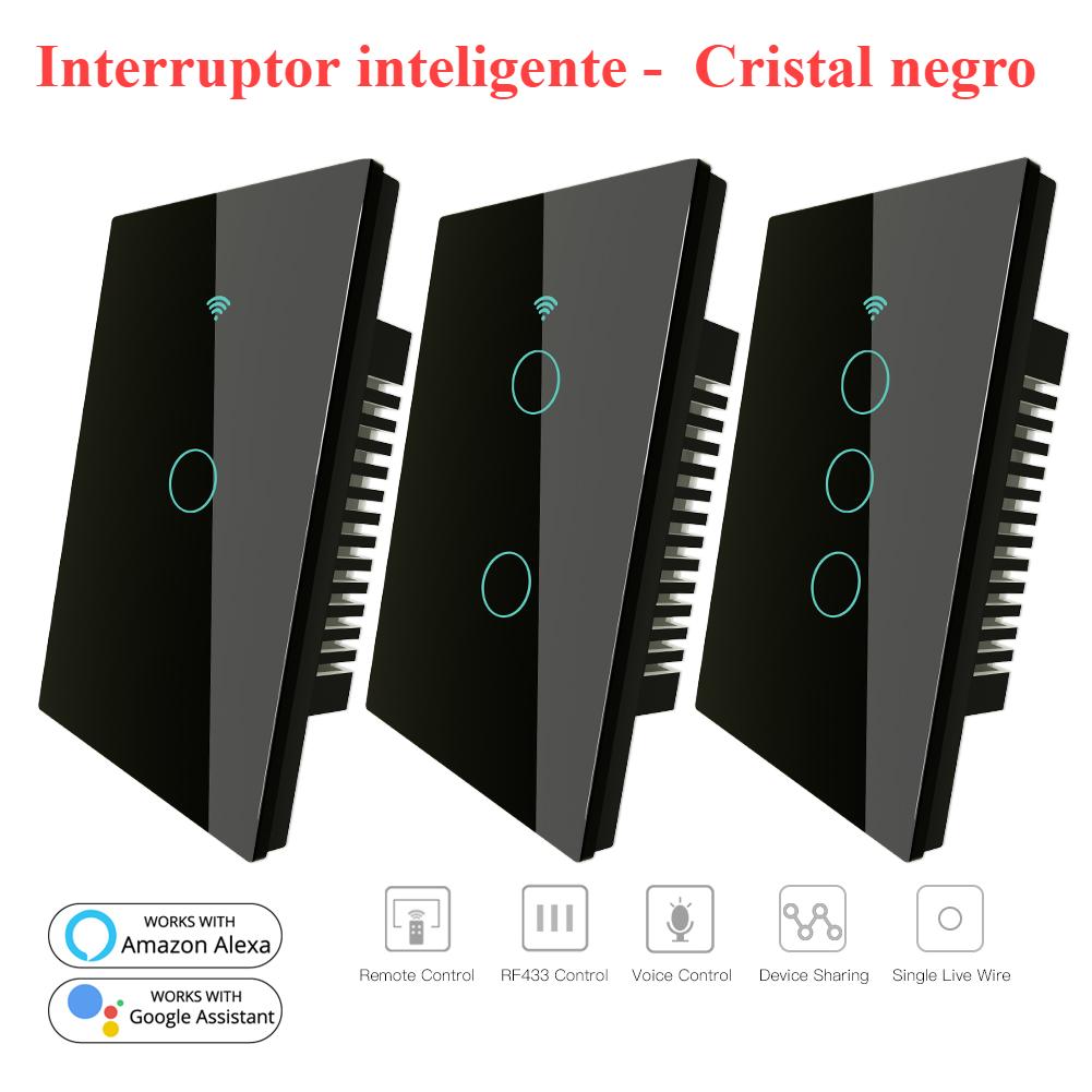 Interruptor WiFi Inteligente Táctil Vidrio Negro
