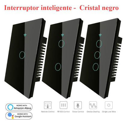 Interruptor WiFi Inteligente Táctil Vidrio Negro