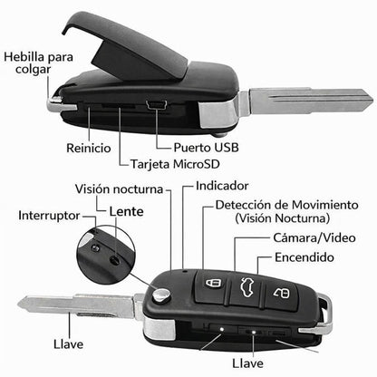 Cámara Espía Oculta en Llave de Carro con Visión Nocturna