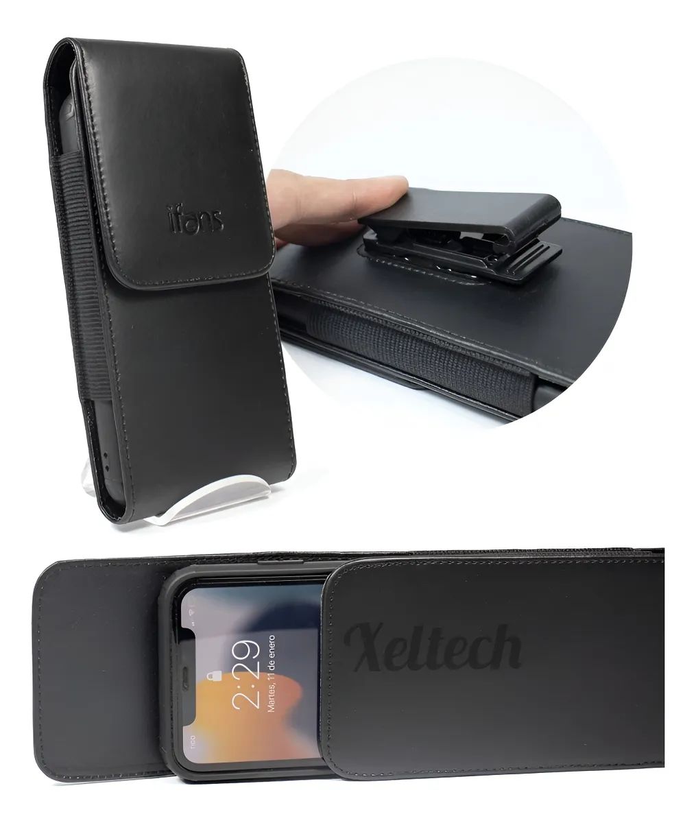 Estuche Protector de Cuero para Smartphone con Clip de Correa