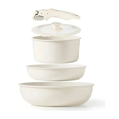 Set de Ollas y Sartenes Antiadherentes con Mango Removible de 5 Piezas