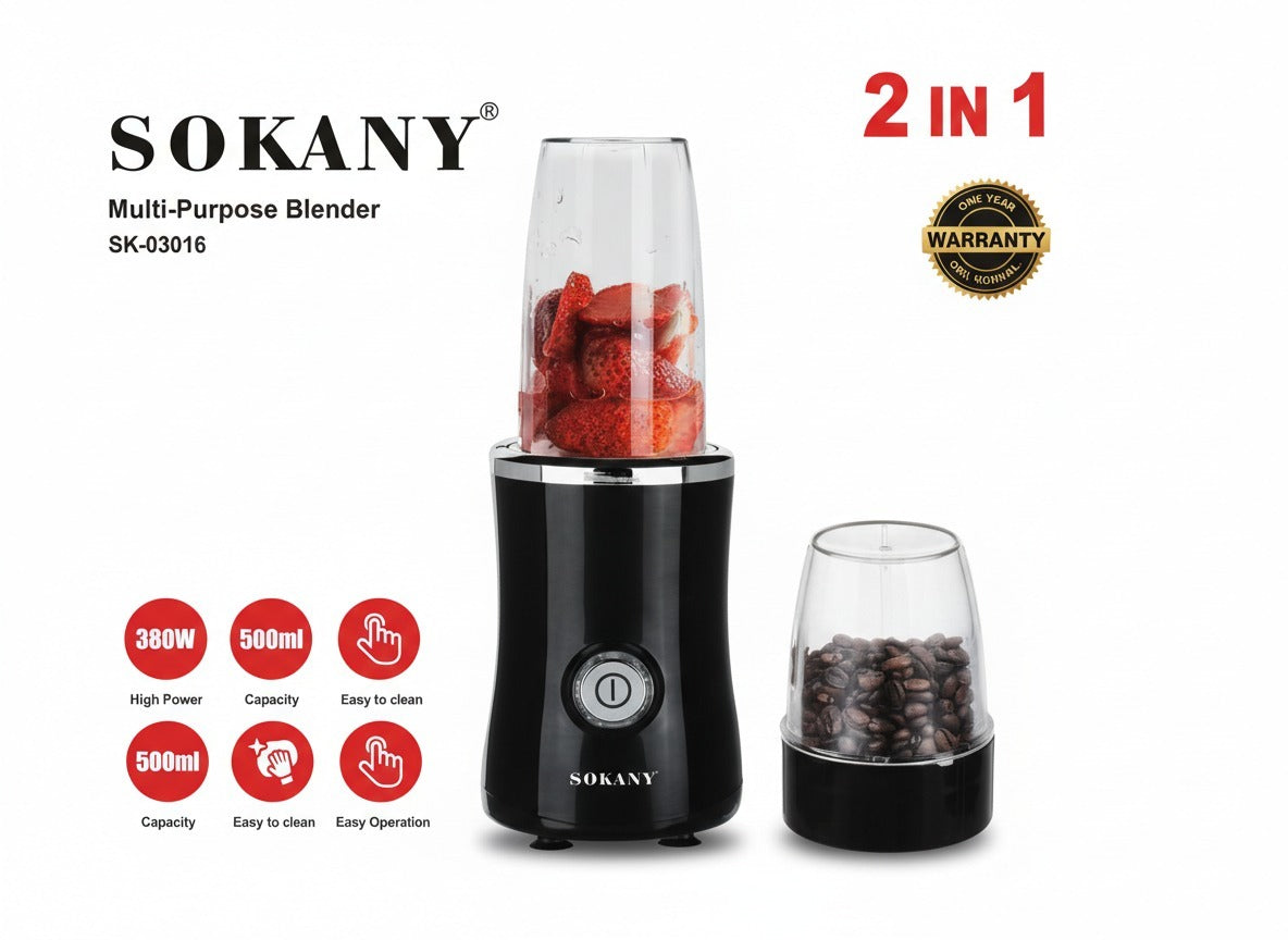Licuadora Personal Sokany 2 en 1 – Batidos y Café