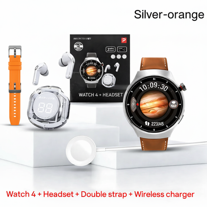 Smartwatch Watch 4 Plata-Naranja + Audífonos