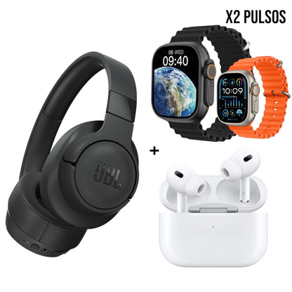 Smartwatch Reloj inteligente + Diadema JBL + Audífonos Bluetooth i12