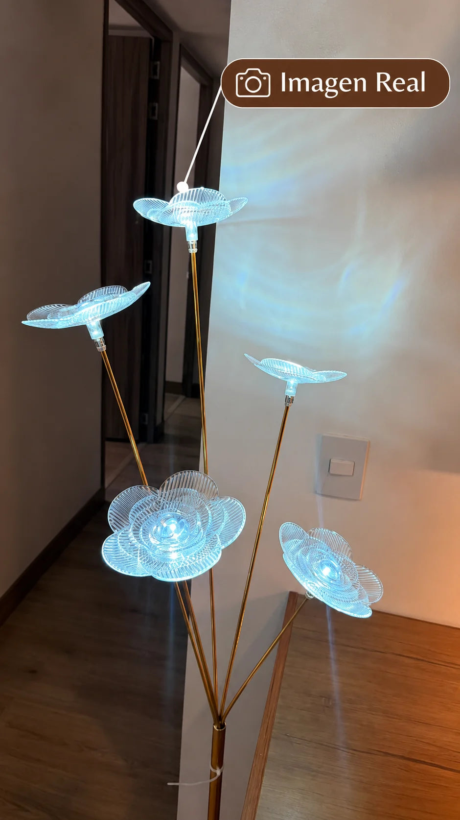 Lámpara de Piso LED con 5 Flores de Cristal Acrílico