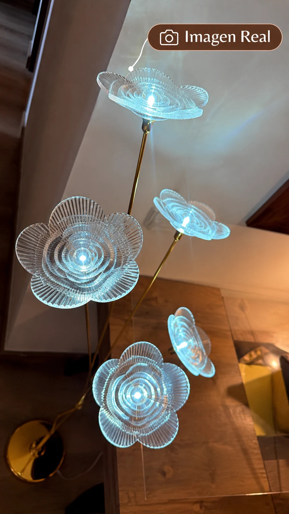 Lámpara de Piso LED con 5 Flores de Cristal Acrílico